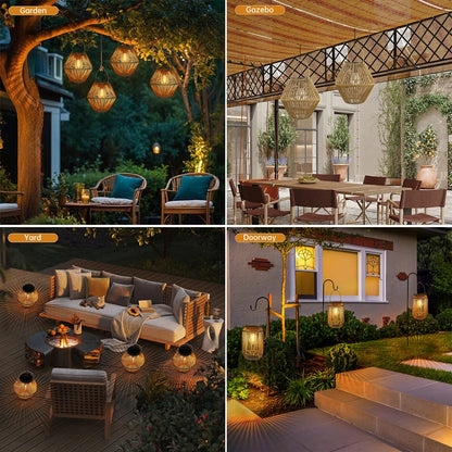Solar Lanterns Solar Lights Outdoor Waterproof Boho Light for outside Hanging Rattan Lantern Decoration for Garden Yard Patio