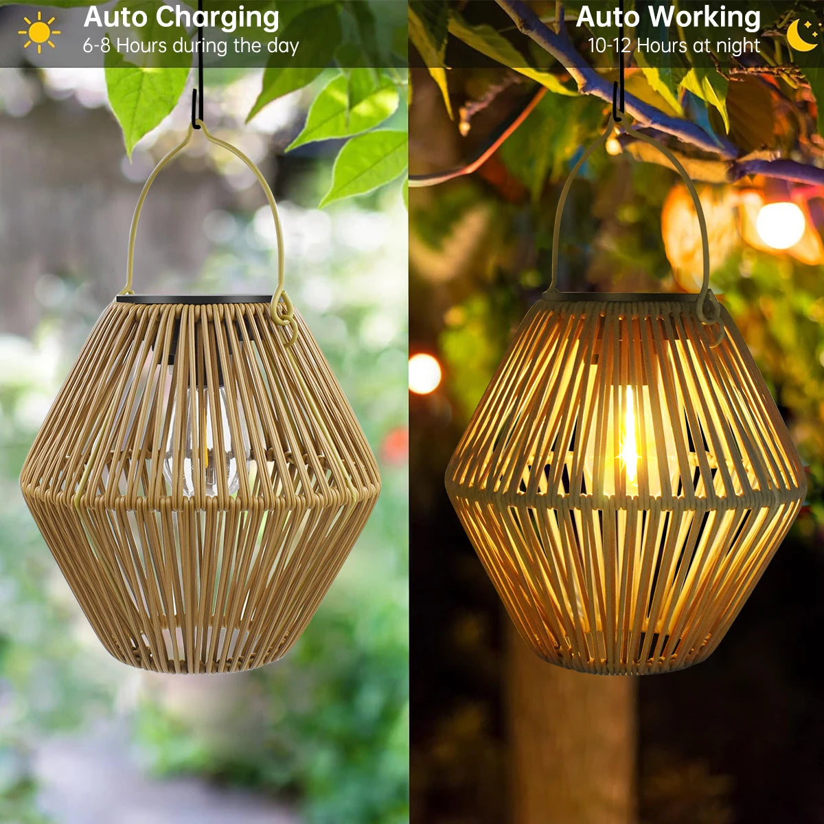 Solar Lanterns Solar Lights Outdoor Waterproof Boho Light for outside Hanging Rattan Lantern Decoration for Garden Yard Patio